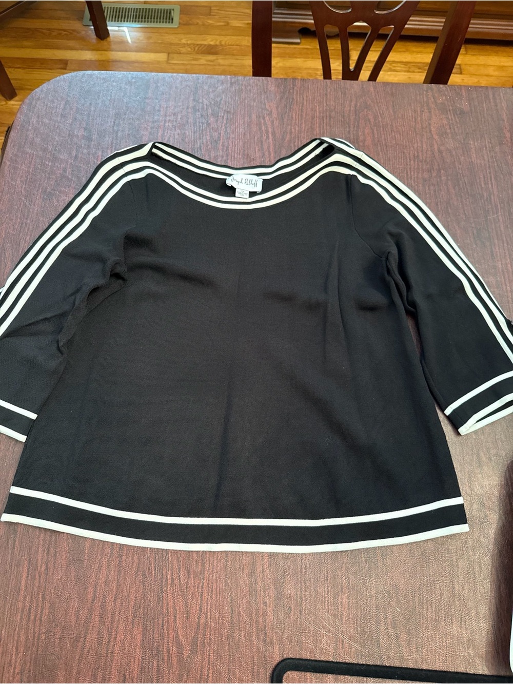 Joseph Ribkoff Black Sweater Top with White Stripe Trim